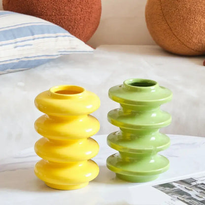 Yellow & lime geometric circles abstract ceramic vase living room