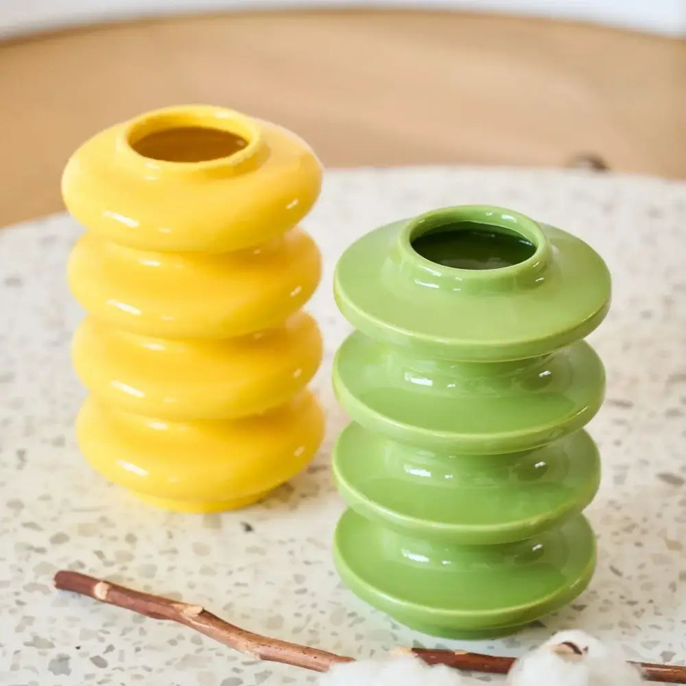 Yellow & lime geometric circles abstract ceramic vase living room