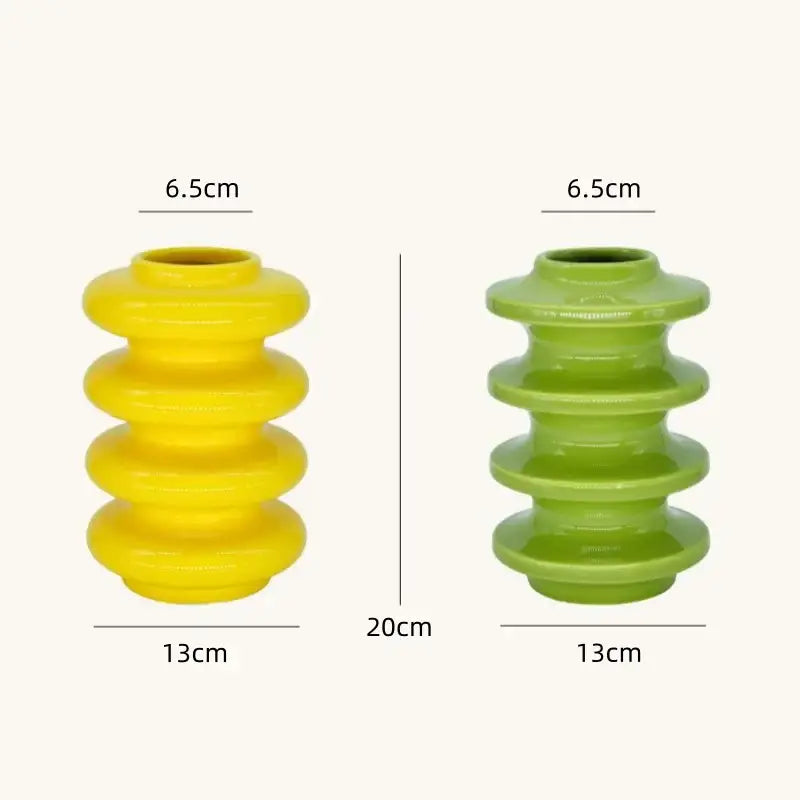 Yellow & lime geometric circles abstract ceramic vase living room