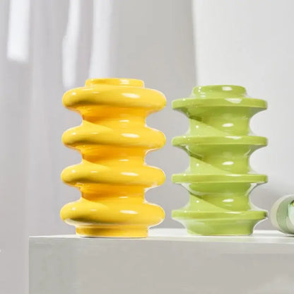Yellow & lime geometric circles abstract ceramic vase living room