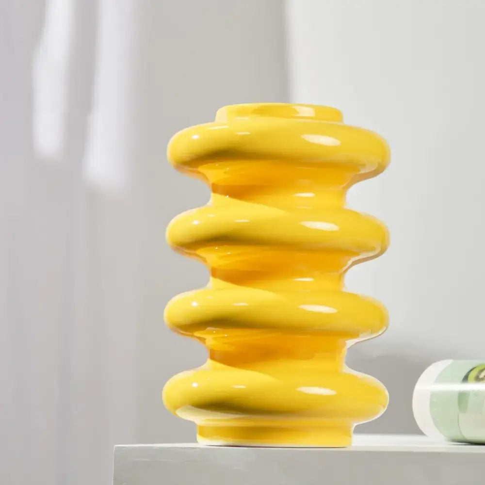 Yellow & lime geometric circles abstract ceramic vase living room