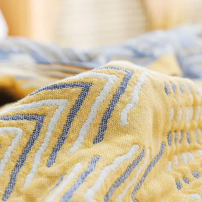 Yellow navy & white cotton gauze soft throw blanket bedroom