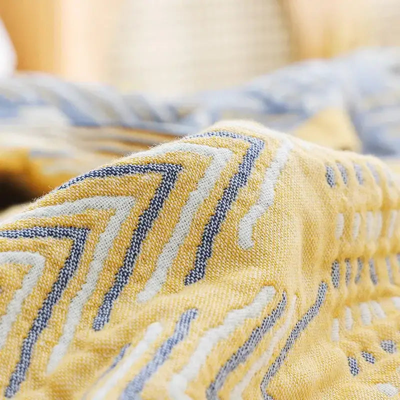 Yellow navy & white cotton gauze soft throw blanket bedroom