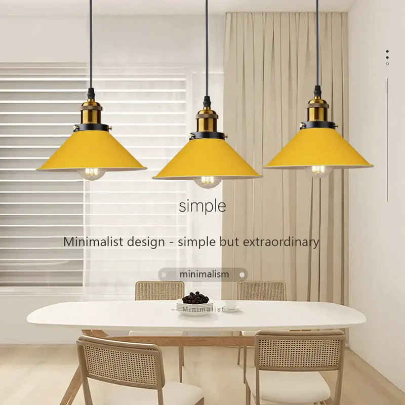 Yellow nordic pendant light dining room colorful conical fixture