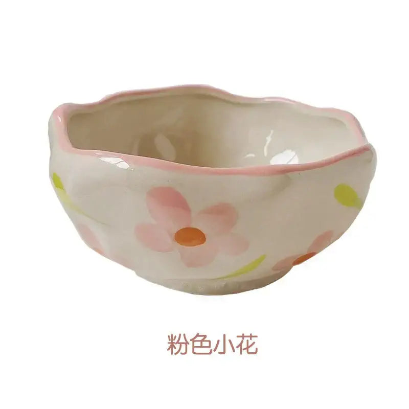 Yellow & pink tulip ceramic salad bowl set dining room kitchen