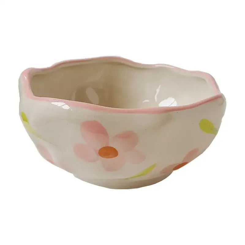 Yellow & pink tulip ceramic salad bowl set dining room kitchen