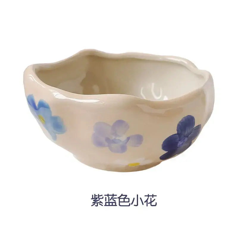 Yellow & pink tulip ceramic salad bowl set dining room kitchen