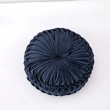 Yellow pleated velvet round throw pillow living room decor