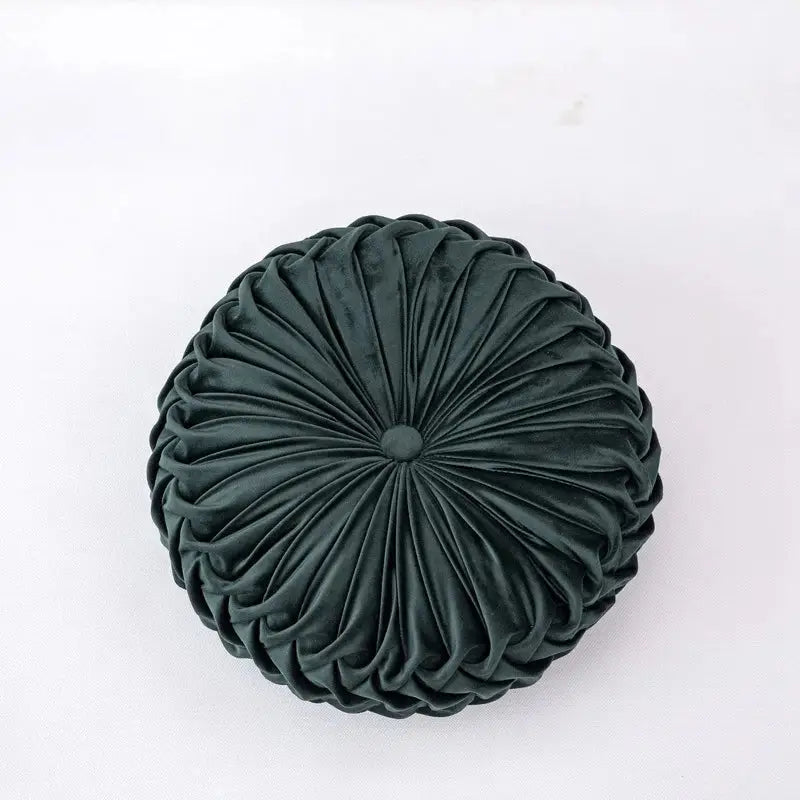 Yellow pleated velvet round throw pillow living room decor