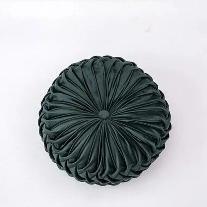 Yellow pleated velvet round throw pillow living room decor