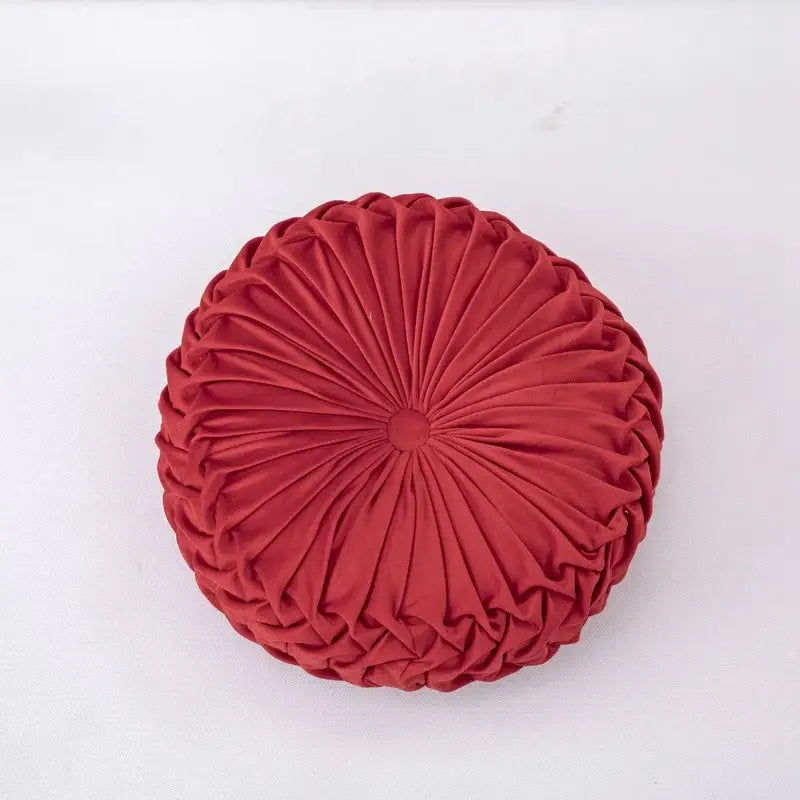 Yellow pleated velvet round throw pillow living room decor