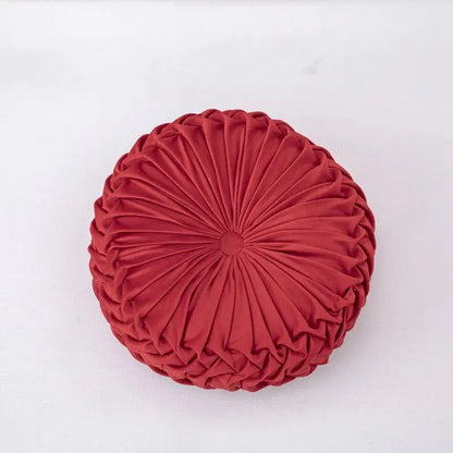Yellow pleated velvet round throw pillow living room decor