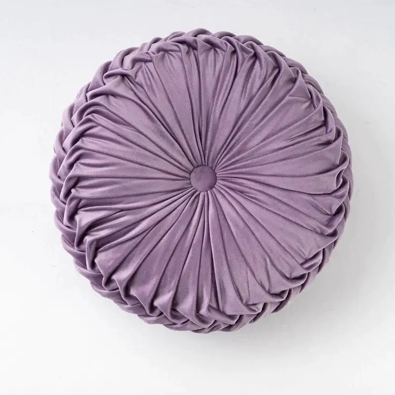 Yellow pleated velvet round throw pillow living room decor