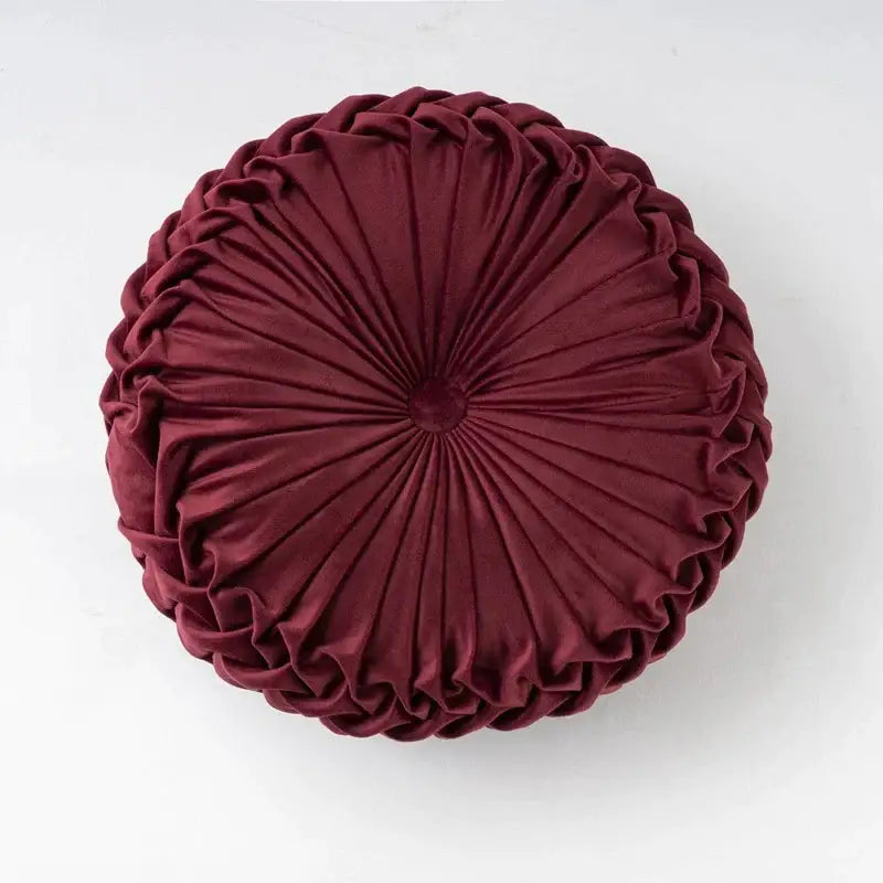 Yellow pleated velvet round throw pillow living room decor