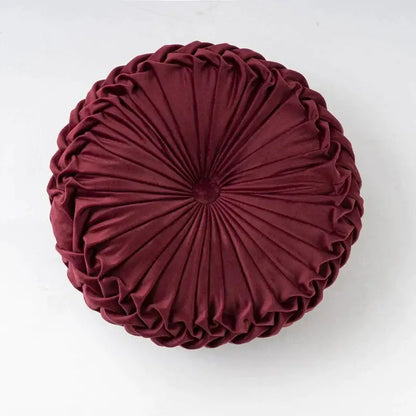 Yellow pleated velvet round throw pillow living room decor