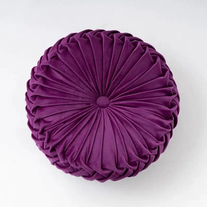 Yellow pleated velvet round throw pillow living room decor