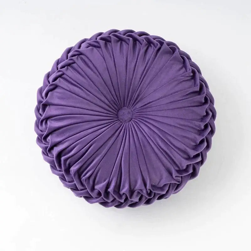 Yellow pleated velvet round throw pillow living room decor