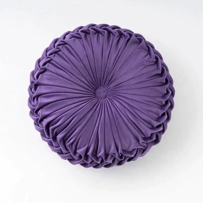 Yellow pleated velvet round throw pillow living room decor