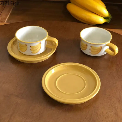 Yellow & red fruits pattern porcelain coffee mug set dining room