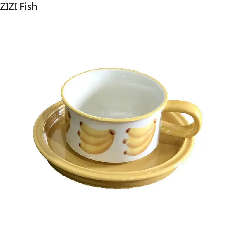 Yellow & red fruits pattern porcelain coffee mug set dining room