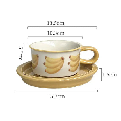 Yellow & red fruits pattern porcelain coffee mug set dining room