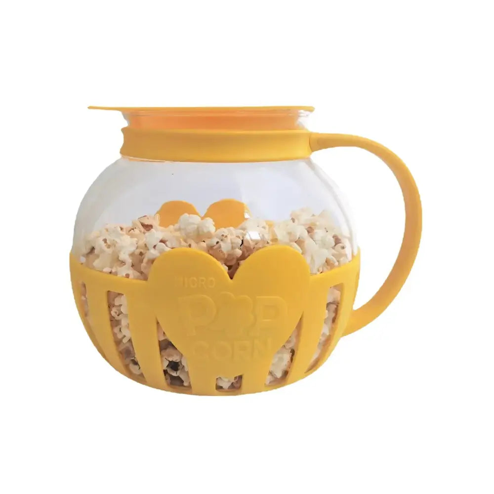 Yellow silicone and clear glass popcorn maker kitchen colander lid