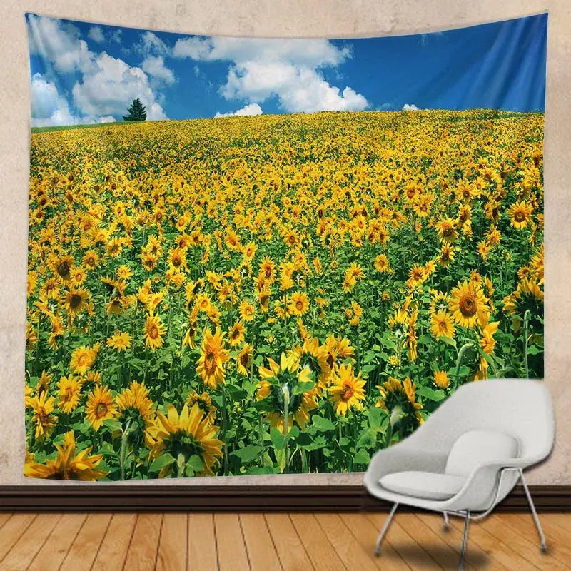 Yellow sunflower hippie bohemian tapestry bedroom wall hanging