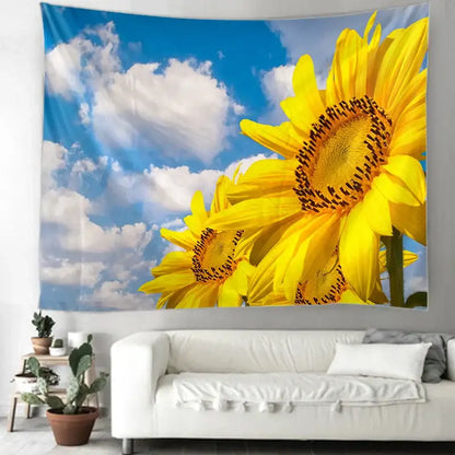 Yellow sunflower hippie bohemian tapestry bedroom wall hanging
