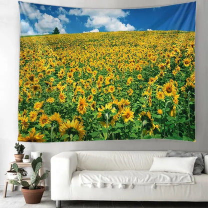Yellow sunflower hippie bohemian tapestry bedroom wall hanging