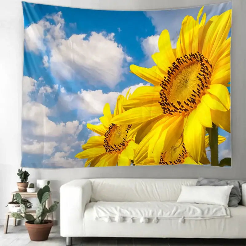 Yellow sunflower hippie bohemian tapestry bedroom wall hanging