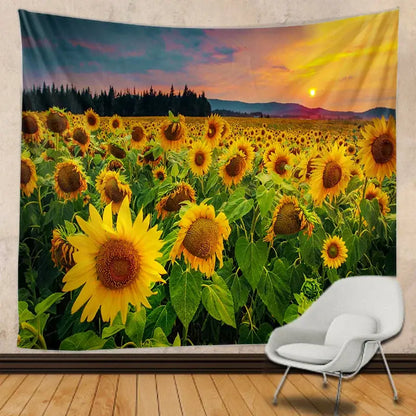 Yellow sunflower hippie bohemian tapestry bedroom wall hanging