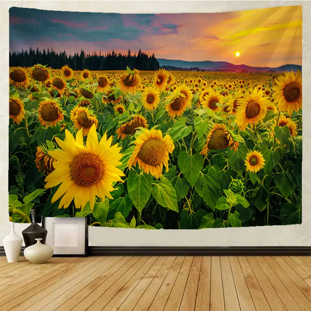 Yellow sunflower hippie bohemian tapestry bedroom wall hanging