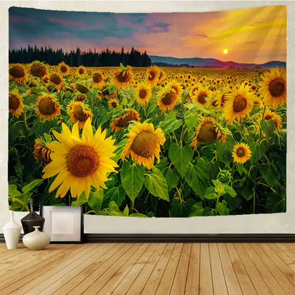Yellow sunflower hippie bohemian tapestry bedroom wall hanging