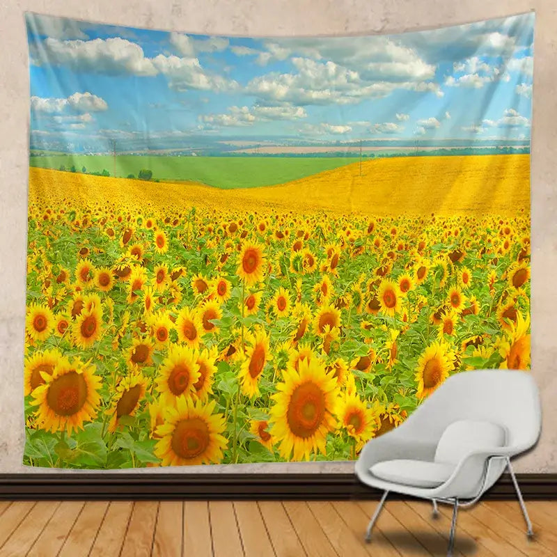 Yellow sunflower hippie bohemian tapestry bedroom wall hanging