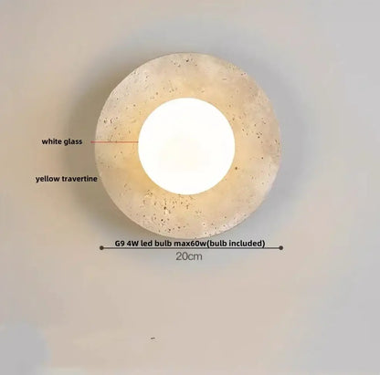 Yellow travertine circular led wall lights bedroom sconce set