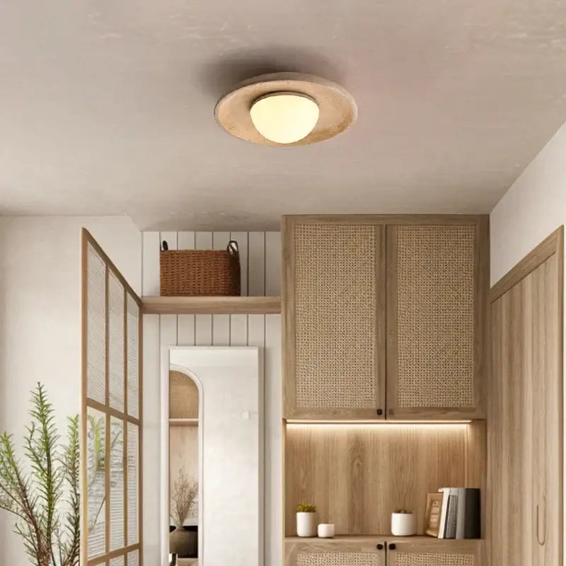 Yellow travertine led ceiling lamp living room frosted glass light
