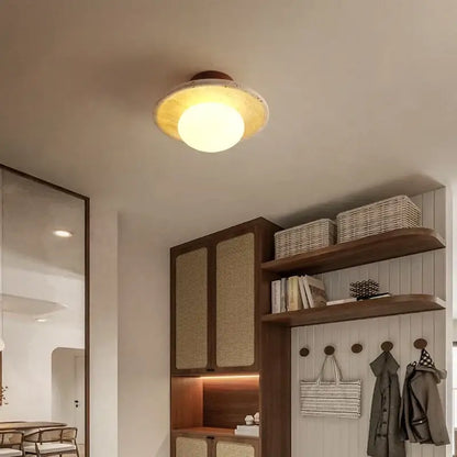 Yellow travertine led ceiling lamp living room frosted glass light