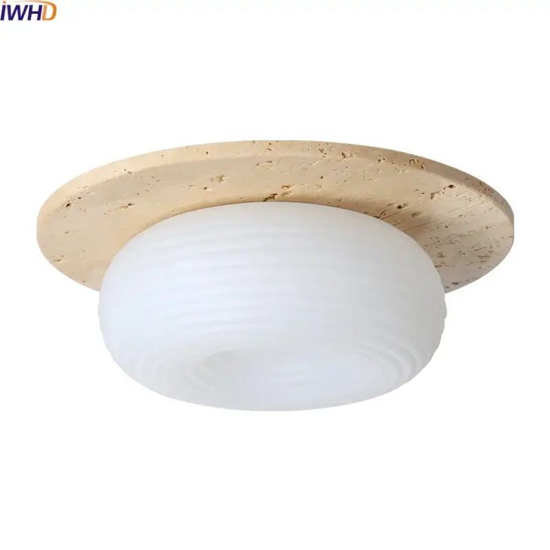 Yellow travertine led ceiling lamp living room frosted glass light
