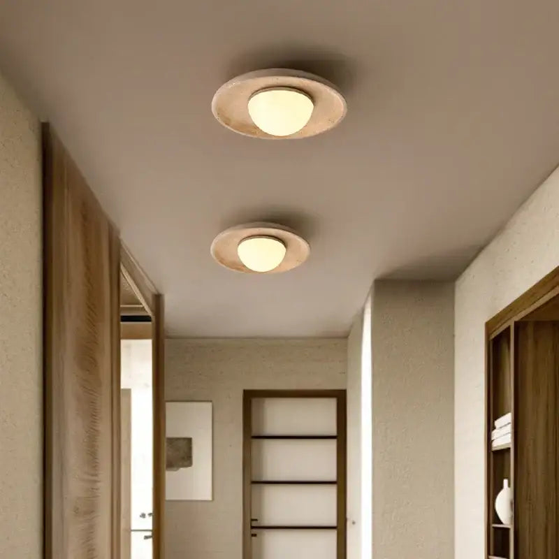 Yellow travertine led ceiling lamp living room frosted glass light