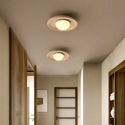 Yellow travertine led ceiling lamp living room frosted glass light