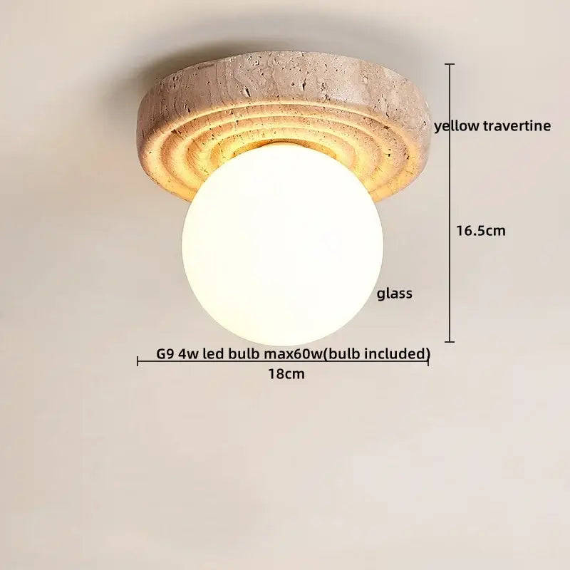 Yellow travertine led ceiling lamp living room frosted glass light