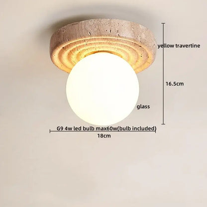 Yellow travertine led ceiling lamp living room frosted glass light