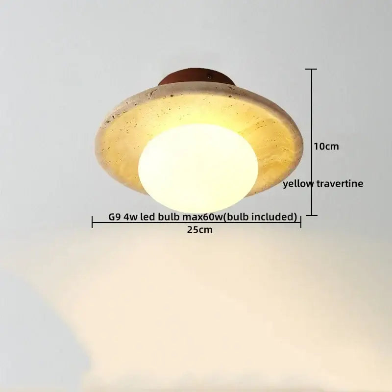Yellow travertine led ceiling lamp living room frosted glass light