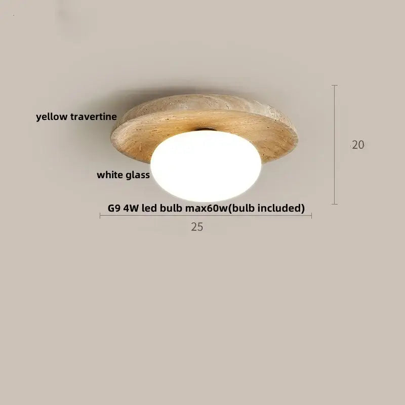 Yellow travertine led ceiling light bedroom textured concrete flush mount