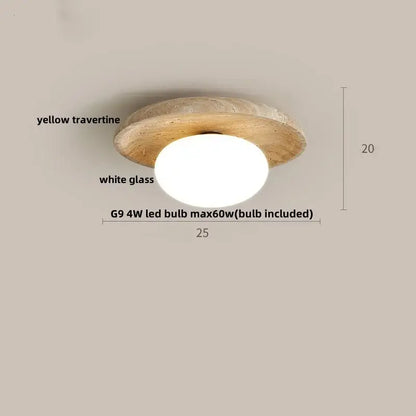 Yellow travertine led ceiling light bedroom textured concrete flush mount
