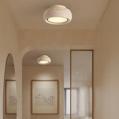 Yellow travertine led ceiling light bedroom textured concrete flush mount