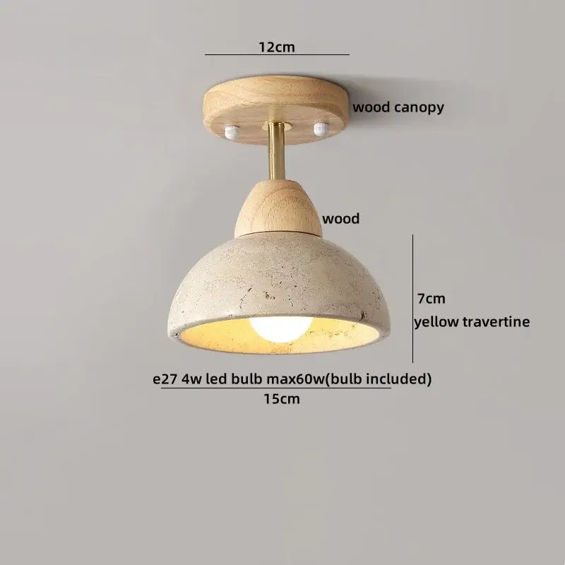 Yellow travertine led ceiling light bedroom textured concrete flush mount