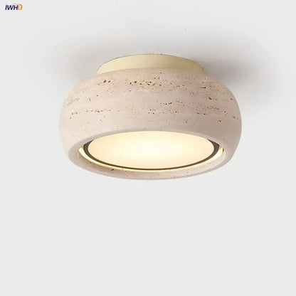Yellow travertine led ceiling light bedroom textured concrete flush mount