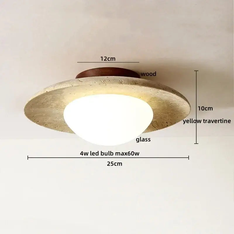 Yellow travertine led ceiling light bedroom textured concrete flush mount