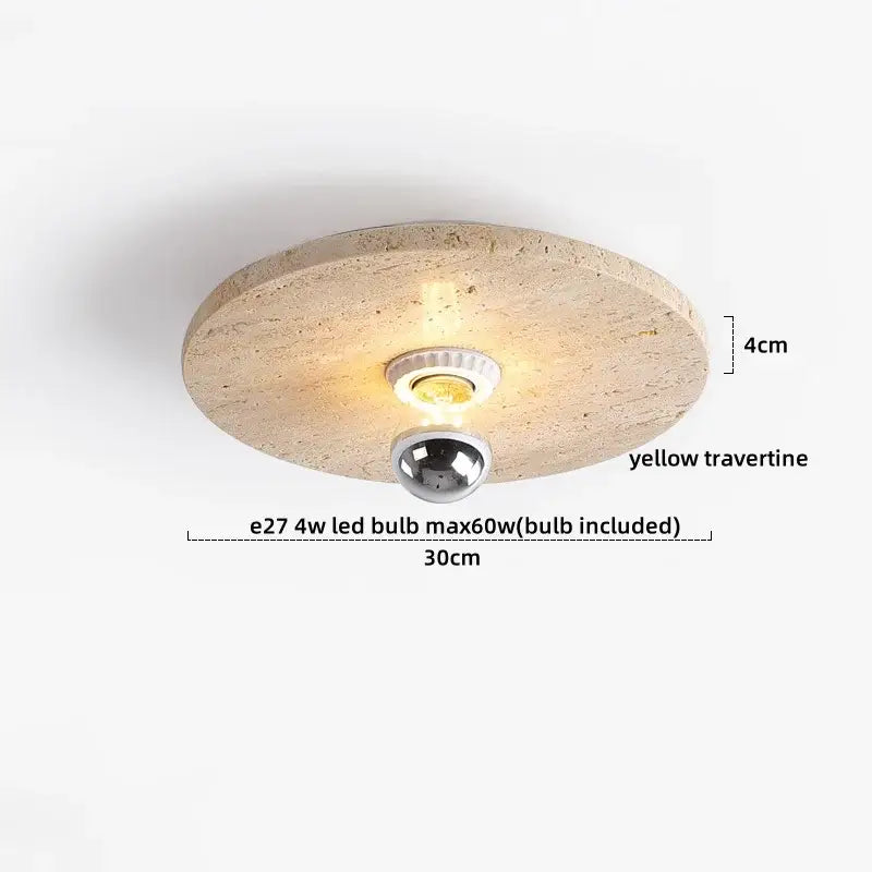 Yellow travertine led ceiling light bedroom textured concrete flush mount